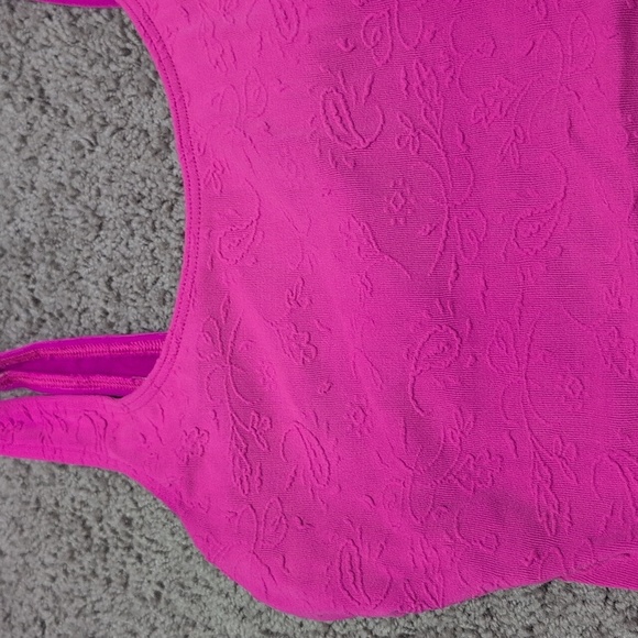 Vintage Christina Pink Floral Textured One Piece Leotard Swim Bodysuit Aerobics - Picture 2 of 11